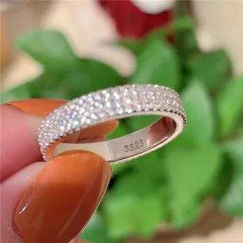 Očarujúce Promise Ring 925 sterling silver Bijou 3 riadky Pripraviť AAAAA Cz Zapojenie Svadobné kapela prstene pre ženy, Svadobné Šperky