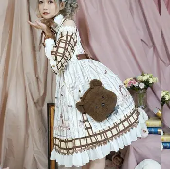 Palác princezná sladké lolita šaty vintage námestie golier svietidla rukáv roztomilý tlač vysoký pás viktoriánskej šaty kawaii dievča cos 754