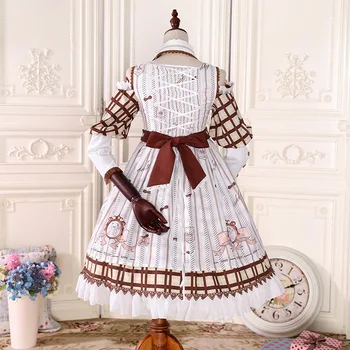 Palác princezná sladké lolita šaty vintage námestie golier svietidla rukáv roztomilý tlač vysoký pás viktoriánskej šaty kawaii dievča cos