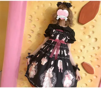 Palác sladká princezná lolita popruh šaty vintage falbala vysoký pás tlač viktoriánskej šaty kawaii dievča gothic lolita cos loli