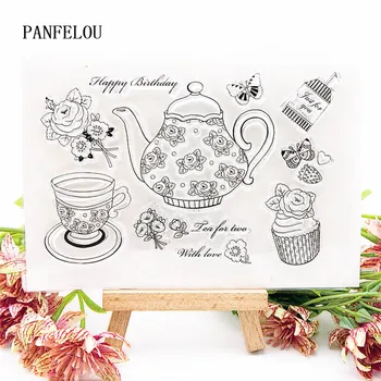 PANFELOU Jar popoludňajší čaj Jasné, Transparentné Silikónové Stamp/Pečiatka DIY scrapbooking/fotoalbum 14.5x10cm jasné, pečiatka listov