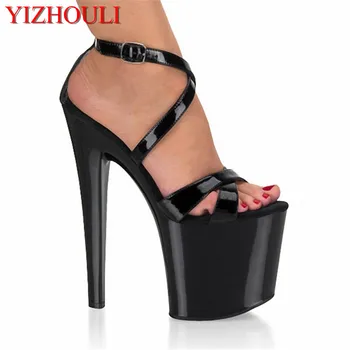 Pani móda 8 cm vysoká päty topánky sexy na ženy pole tanec strappy sandále 20 cm klubov vysoké podpätky čierna