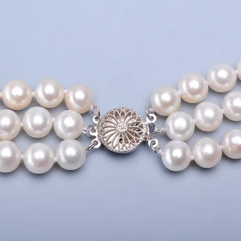 Pearl 8-9 takmer kolo náhrdelník sveter reťazca s925 strieborné spony kvalitné módne svetlo luxusné šperky s darčeka SP63 9100