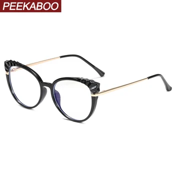 Peekaboo mačka okuliare pre ženy pol kovové zlato modré svetlo blokuje transparentné okuliare módne jasný objektív darčekové predmety