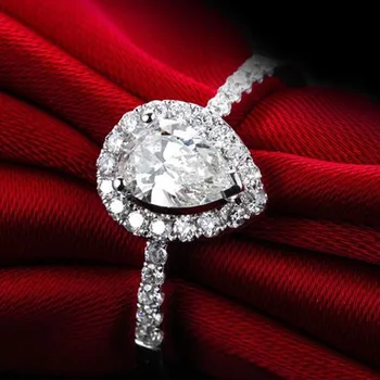 Pevné 14K Hruškovitého Tvaru Krúžku 2CT Žena Drop Zapojenie Šperky pre Ženy Manželstvo White Gold Ring G14K Vyryté Šperky 4774
