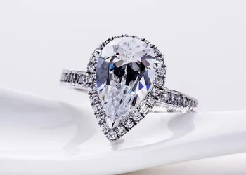 Pevné 14K Hruškovitého Tvaru Krúžku 2CT Žena Drop Zapojenie Šperky pre Ženy Manželstvo White Gold Ring G14K Vyryté Šperky