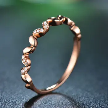 Pevné 14k Rose Gold Ring Prírodné Diamanty Svadobné Kapela Zásnubný Prsteň pre Ženy Trendy Výročie Valentine Darček Jemné Šperky 9478