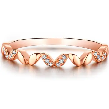 Pevné 14k Rose Gold Ring Prírodné Diamanty Svadobné Kapela Zásnubný Prsteň pre Ženy Trendy Výročie Valentine Darček Jemné Šperky