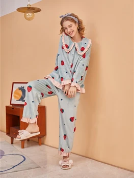 Pijamas Ženy Oblečenie Dve Peice Sady Mäkké Pohodlné Oblečenie Pre Voľný Čas Dvoch Peice Sady Ružová Modrá Roztomilý Módne Pijama Feminino Voľné 2020