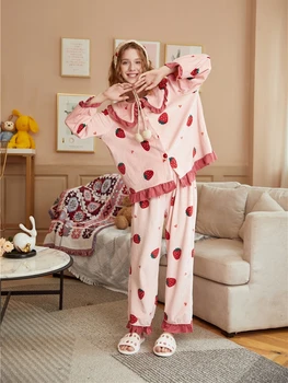 Pijamas Ženy Oblečenie Dve Peice Sady Mäkké Pohodlné Oblečenie Pre Voľný Čas Dvoch Peice Sady Ružová Modrá Roztomilý Módne Pijama Feminino Voľné 2020