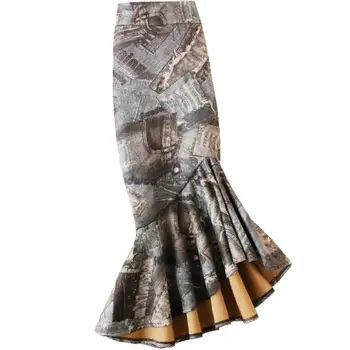 Plus veľkosti 4XL!graffiti vytlačené semiš meamaid sukne ženy nepravidelný fishtail sukne s vysokým pásom asymetrický package hip sukne 7051
