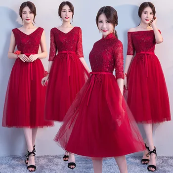 Popodion bridesmaid, šaty červené bridesmaid, šaty svadobné hostí šaty vestido de festa N1010