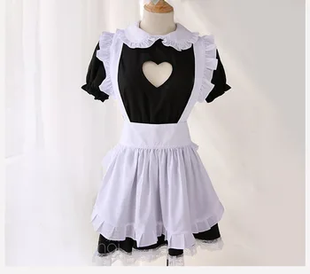 Poprsie Otvoriť Slúžka Kostým Sexy Cosplay Kitty Oblečenie Bavlnená Zástera Čipky Pokušenie Mini Šaty Pre Ženy Anime Čierna Biela Lolita 74935