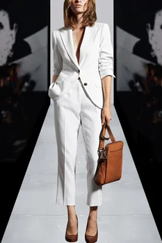 Pozri Orange Jeseň Business Nastaviť Biele Nohavice Obleky Lady Úrad Práce Kus Dvoch Sád Fashion Show Stručný Žien Vyhovuje
