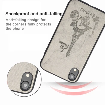 Pre Apple iPhone XR Prípade Shockproof Zadný Kryt Veža Vzor Tkaniny Tkaniny Silikónové Mäkké Hrany Chránia puzdro pre iPhone XR Kryt