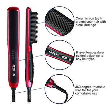 Prenosné Mužov Elektrické Vlasy Hrebeňom na Bradu, Multifunkčný Hair Straightener Kefa LCD Displej Keramické Rýchle Vlasy Styler