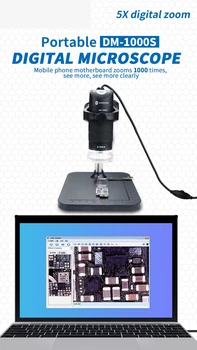 Prenosný Digitálny Mikroskop DM-1000S HD Farebný CMOS Senzor 5 Digitálny Zoom Zväčšenie 1000X Pre Telefón, Oprava základnej Dosky