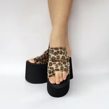 Princezná sladké lolita topánky, Papuče hrubé dno luxusné topánky na mieru nohy, papuče leopard tlač sandál ženy an6655