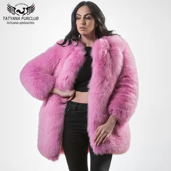 Prírodné Celé Kože Líška Srsť Srsť Reálne 2020 Zimné Módne Originálne Fox Kožušinové Bundy O-Krku 70cm Dlhé Ružové kožuchy Ženy Outwear 104778