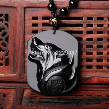 Prírodné Čierna Obsidián Rezbárstvo Vlk Hlavu Amulet prívesok zdarma náhrdelník obsidian Požehnanie Šťastie, prívesky, módne Šperky