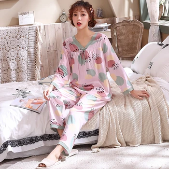 Pyžamo dámske bavlnené dlhé rukávy kórejská verzia sladké možno nosiť oblek tenké home service lete tvaru sexy nightware