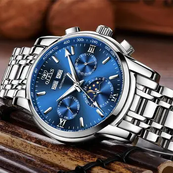 Pánske automatické mechanické náramkové hodinky top značky volfrámové ocele watchband nepremokavé luxusné fázy mesiaca muž hodiny 13244