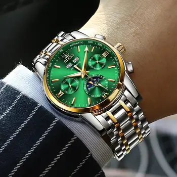 Pánske automatické mechanické náramkové hodinky top značky volfrámové ocele watchband nepremokavé luxusné fázy mesiaca muž hodiny