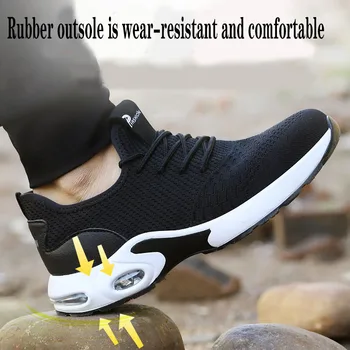 Pánske letné priedušná lietania tkané ocele hlavu anti-rozbíjanie pracovné topánky anti-punkcia bezpečnostná obuv ľahký outdoorová obuv