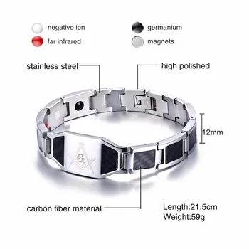 Pánske Nehrdzavejúcej Ocele Slobodomurárstva Magnetický Náramok s Black Carbon Fiber Hologram Náramky Muž Šperky Chudnutie Produktu
