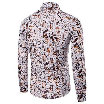 Pánske tričko na jar a na jeseň novej pánskej módy anglický alfanumerický vytlačené tričko pánske voľné klope dlhým rukávom bežné tričko