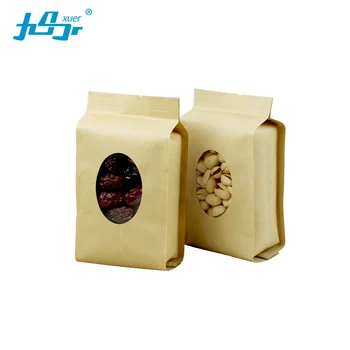 Pôvodné zásob veľkosť 50pcs Hnedé potravinársky Kraft papier strane rozvinúť tepelné tesnenie taška s okrúhlym oknom potravín zips Skladovanie kávy taška