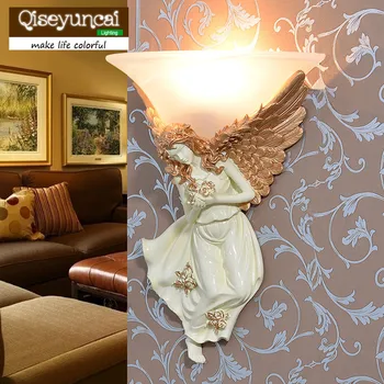 Qiseyuncai Európskej živice nástenné svietidlo steny v obývacej izbe Anjel nástenné svietidlo spálňa posteli tvorivé jednoduché uličkou schodisko, svetlá LED