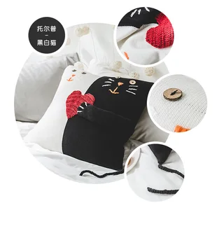 REGINA Značky Cartoon Čierna Biela Mačka Vankúš Kryt Cut 3D Hračka Strane Háčkovanie Dieťa Miestnosti Dekorácie Bavlna Teplú Posteľ, Vankúš