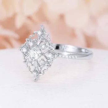 Retro Ženy Krúžky Barokový Štýl, Luxus Ruže Golden Flower Tvar Snubný Prsteň Vyhlásenie Šperky Vintage Diamante Accessor