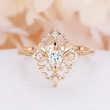 Retro Ženy Krúžky Barokový Štýl, Luxus Ruže Golden Flower Tvar Snubný Prsteň Vyhlásenie Šperky Vintage Diamante Accessor