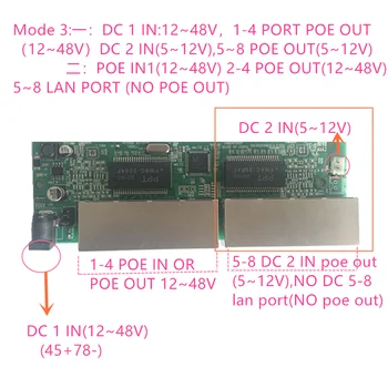 Reverzné moc Buck poe switch POE IN/OUT 5V12V24V48V 100mbps 802.3 V/AF 45+78 - DC5V~48V dlhé vzdialenosti série Sily POE48V12V24V
