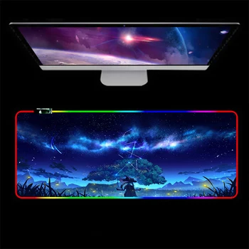 RGB Genshin Vplyv Podložka pod Myš s Podsvietením LED, Video hry, USB Keyboard mini pc Ploche Počítača Prenosný počítač tapis souris mat MousePad