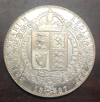 Roku 1887 Veľká Británia 1/2 Koruny-Victoria Strieborné Pozlátené Kópiu Mince 10079