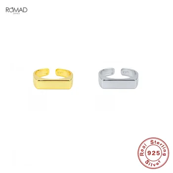 ROMAD Geometria Štvorec Prstene pre Ženy, Mužov, Svadobné Party Minimalizmus Otvorené Prst Krúžky Nastaviteľné 925 Sterling Silver Ring Anillos