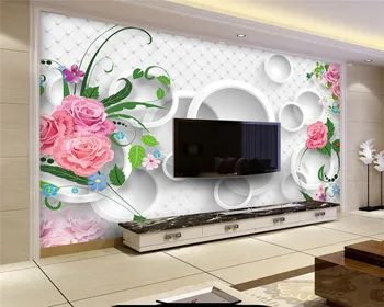 Romantický Kvetinový 3d Tapeta Modré Teplé Romantický 3D Ruže Kvet Deň Baiyun More Obývacia Izba Dekoratívne 3d Tapety nástenná maľba