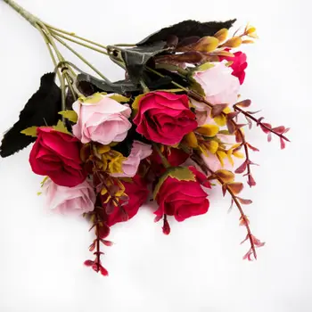 Rose Umelého Hodvábu Kvetov Kvalitných Kytice 12 hlavy Falošné Kvety Daisy Bud Výzdobu na Svadobné Domov Pena Príslušenstvo
