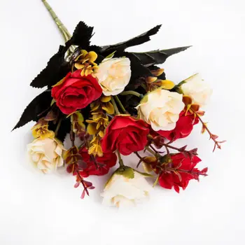 Rose Umelého Hodvábu Kvetov Kvalitných Kytice 12 hlavy Falošné Kvety Daisy Bud Výzdobu na Svadobné Domov Pena Príslušenstvo
