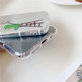 Roztomilý kreslený pár dinosaurov maľovanie transparentné mobilný telefón puzdro pre iPhone 11 Pro X XS Max XR 8 7 Plus mäkké TPU kryt späť