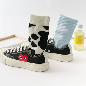 Roztomilý modrú oblohu a biele oblaky dámske pančuchy mlieko Harajuku ulici skateboard bežné trendy posádky ponožky teplé bavlnené ponožky