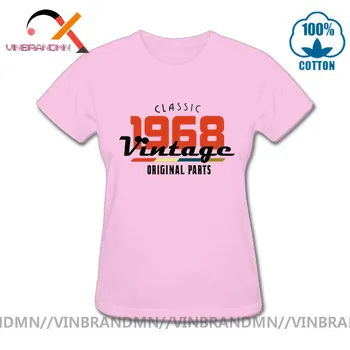 Ročník 1968 klasické tričká žena Rukáve rukav O-neck T-shirt Retro originálne diely Tee deň matiek narodeniny darček rodiny Tees