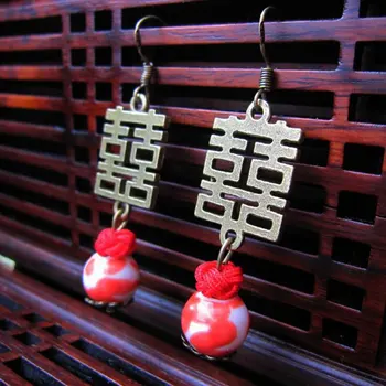 Ruifan Čínske Červené Šperky Vintage Porcelánovým Smaltom Korálky Xi Charakter Náušnice pre Ženy Drop Svadobné Náušnice Háčik YEA284