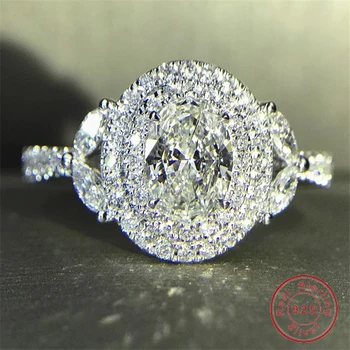 Ručné Reálne Soild 925 sterling Silver ring Elipsovitý Rez AAAAA Zirkón Zapojenie Svadobné Kapela Prstene Pre Ženy Šperky Darček