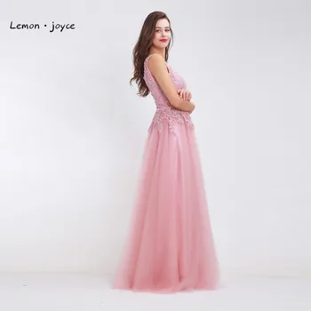 Ružová Appliques Prom Šaty 2020 Fantasy tvaru Backless bez Rukávov A-line Tylu Elegantné Maxi Dlhé Večerné Šaty vestido