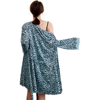 Ružová Leopard Zamatové Šaty, Šaty Nastaviť Módne Ženy Zimné Pyžamo Nastaviť Jeseň Sexy Čipka Šatka Ženy Sleepwear Pyžamo Nightdress