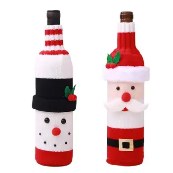 Santa Claus Snehuliak Fľaša Vína Kryt Wrapper Vianočná Večera Domova